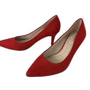 Life Stride Size 10M Pointed Toe Faux Suede Comfort Pumps Red Heels Holiday